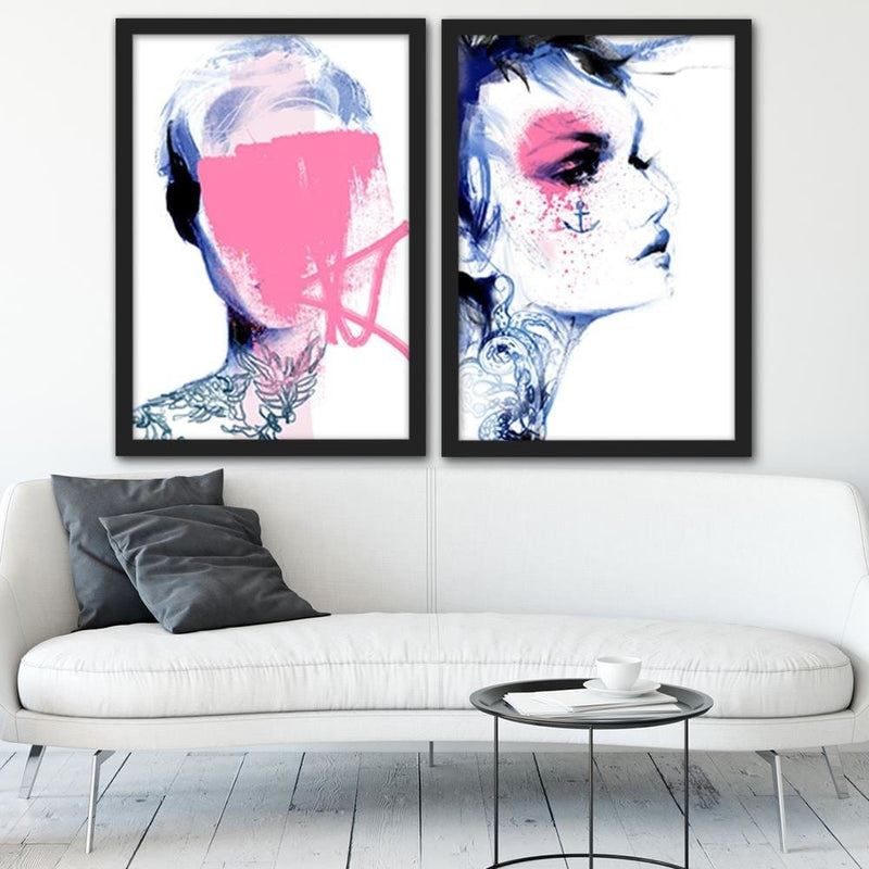 Glezna melnā rāmī - Tattoo Woman Blue  Home Trends