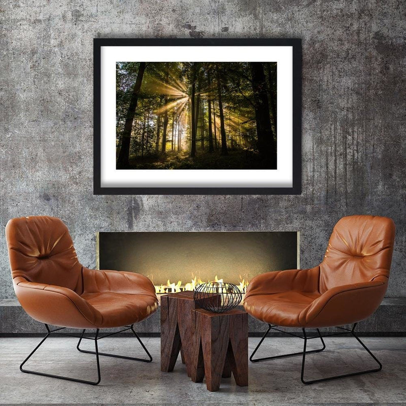 Glezna melnā rāmī - The Rays Of The Sun In A Dark Forest  Home Trends