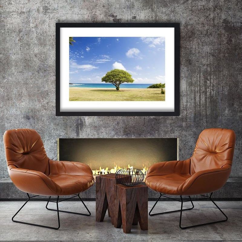 Glezna melnā rāmī - Tree On The Beach  Home Trends