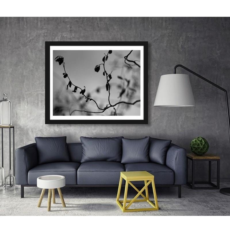 Glezna melnā rāmī - Twig on grey background 2  Home Trends