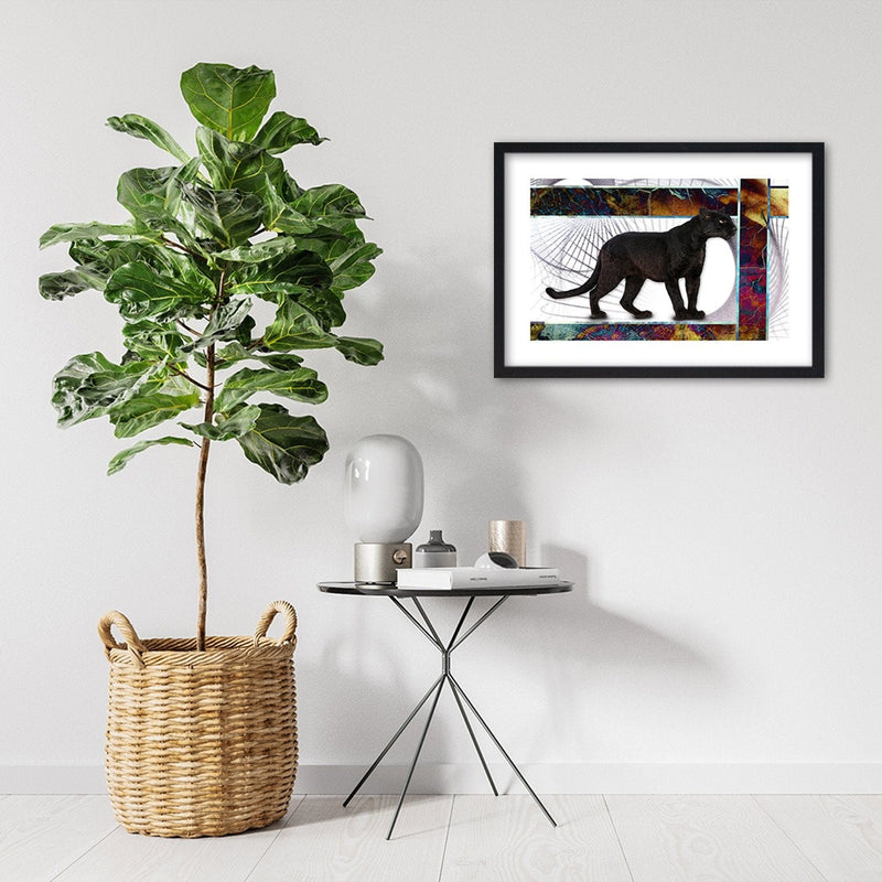 Glezna melnā rāmī - Vigilant Panther  Home Trends