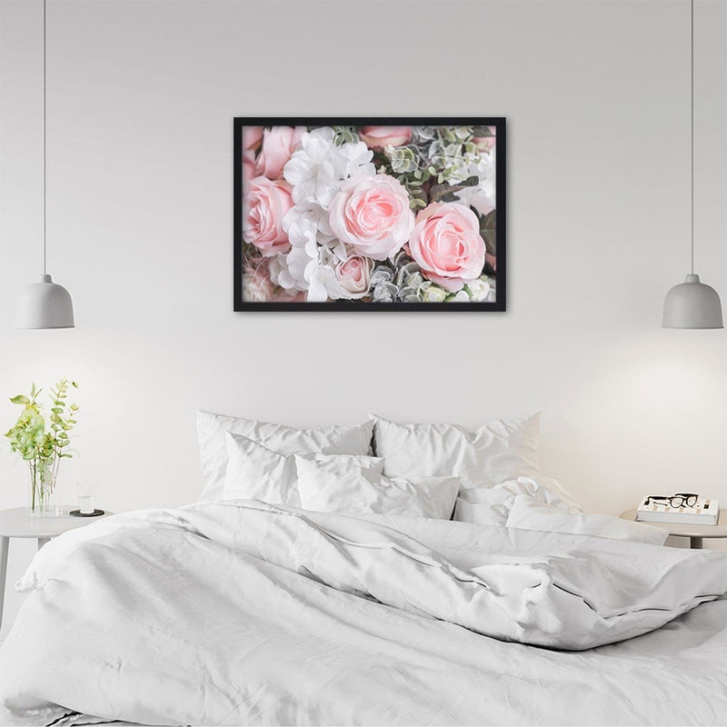 Glezna melnā rāmī - White And Pink Flowers  Home Trends