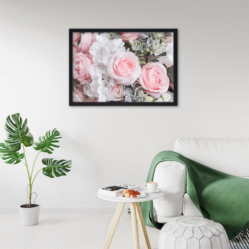 Glezna melnā rāmī - White And Pink Flowers  Home Trends