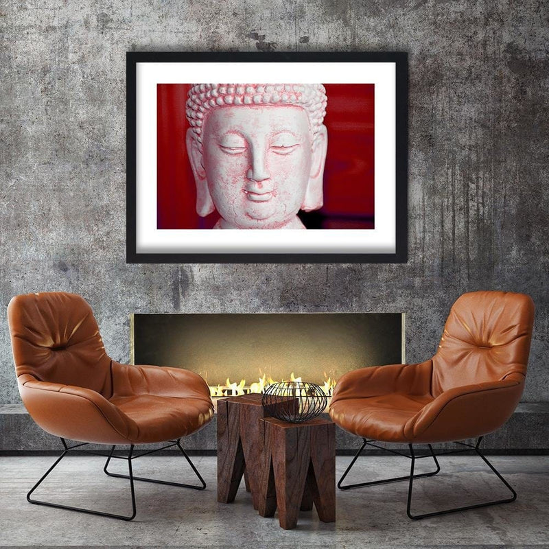 Glezna melnā rāmī - White Buddha Head  Home Trends