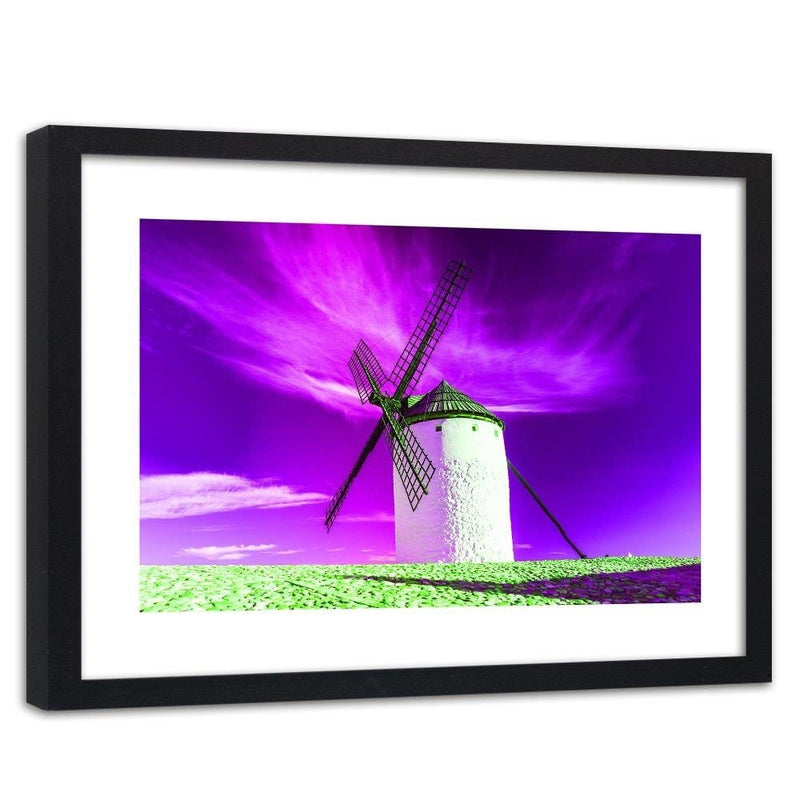 Glezna melnā rāmī - Windmill And Purple Sky  Home Trends