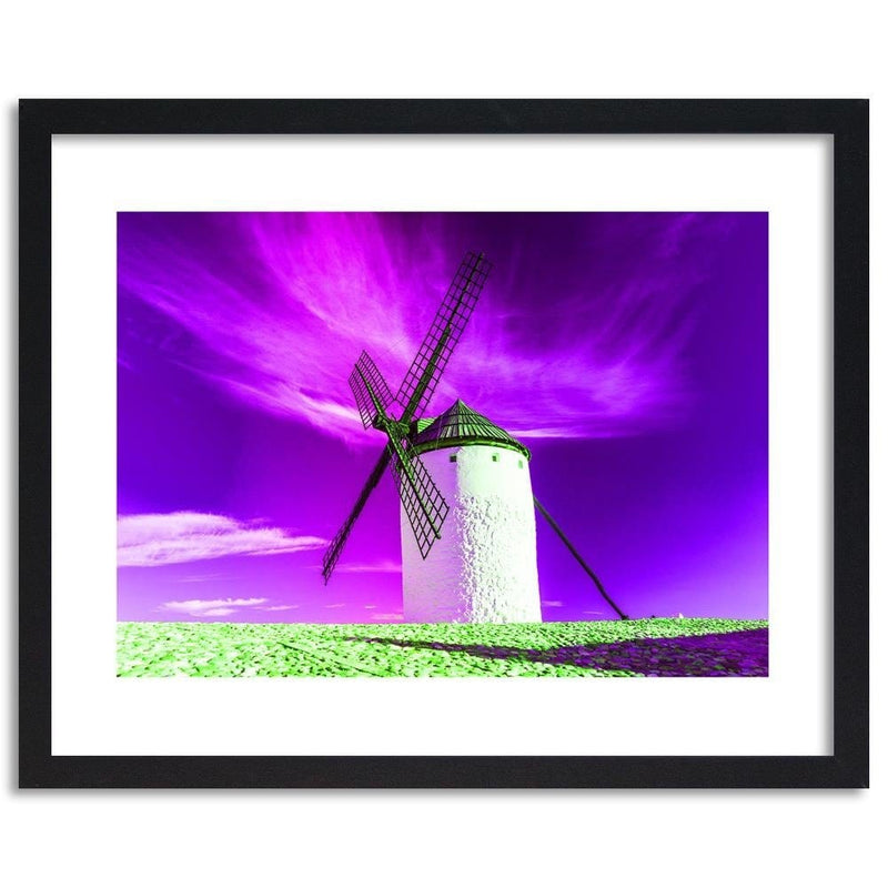 Glezna melnā rāmī - Windmill And Purple Sky  Home Trends