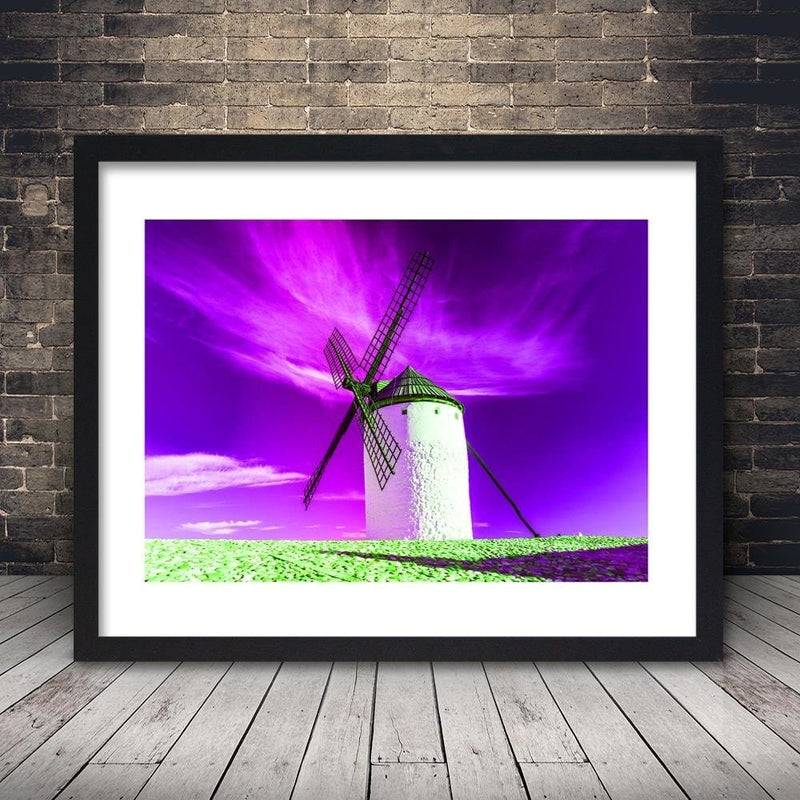 Glezna melnā rāmī - Windmill And Purple Sky  Home Trends