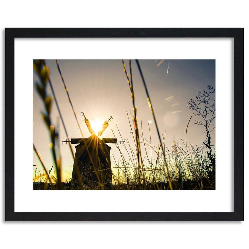 Glezna melnā rāmī - Windmill At Sunset 3  Home Trends