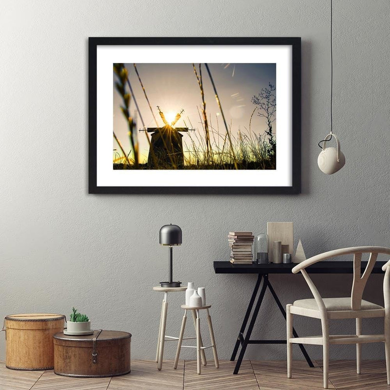 Glezna melnā rāmī - Windmill At Sunset 3  Home Trends