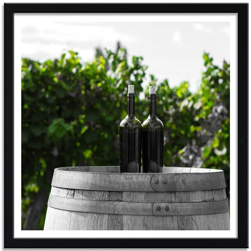 Glezna melnā rāmī - Wine Bottles On The Barrel 2  Home Trends