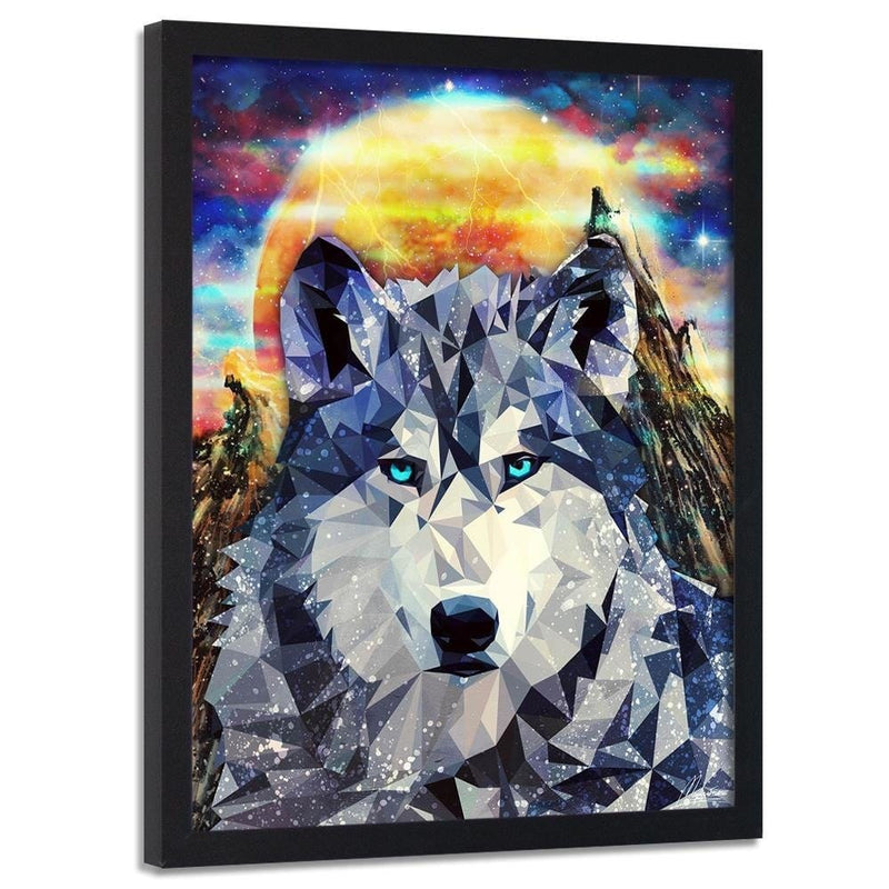 Glezna melnā rāmī - Wolf On A Background Of Mountains  Home Trends