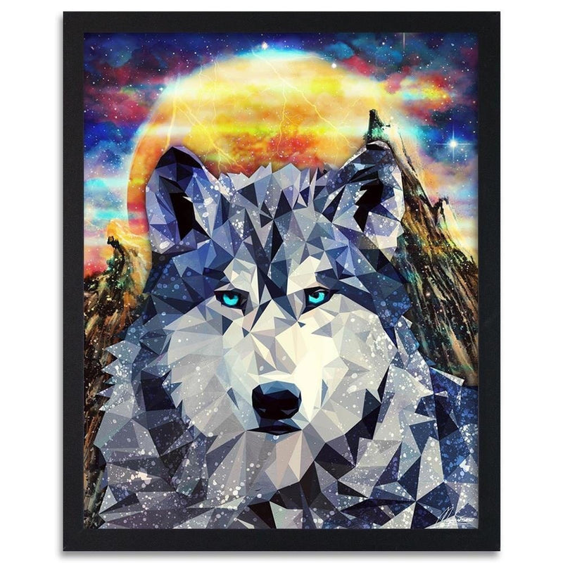 Glezna melnā rāmī - Wolf On A Background Of Mountains  Home Trends