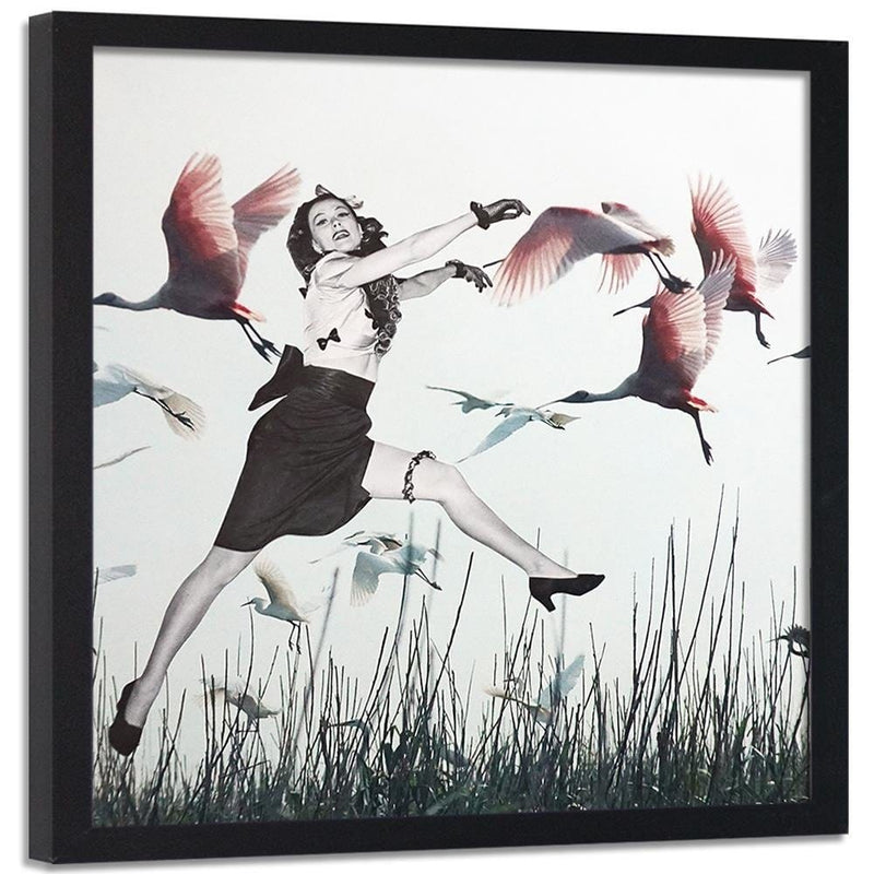 Glezna melnā rāmī - Woman And Geese  Home Trends