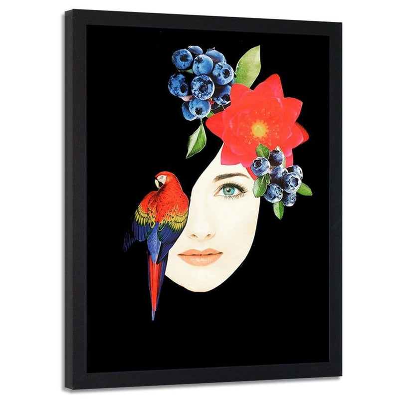 Glezna melnā rāmī - Woman Face With Flowers  Home Trends