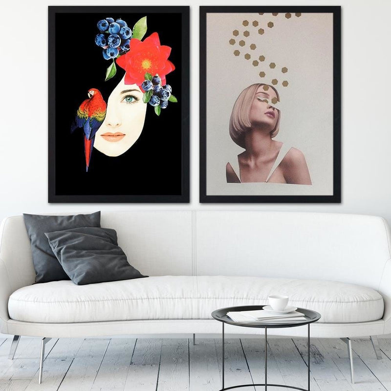 Glezna melnā rāmī - Woman Face With Flowers  Home Trends