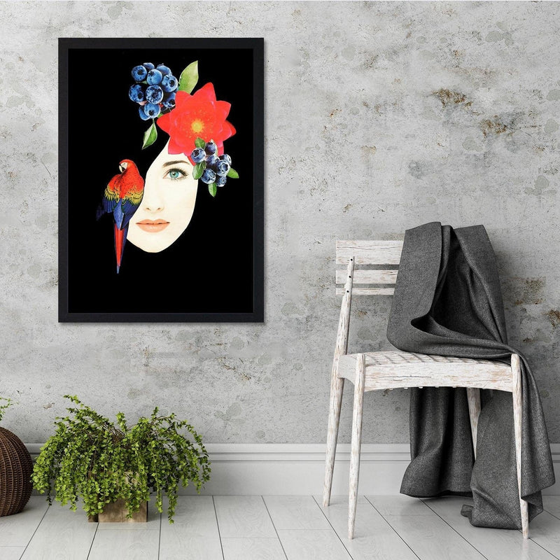 Glezna melnā rāmī - Woman Face With Flowers  Home Trends