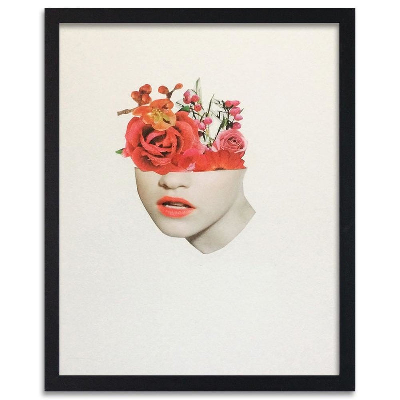 Glezna melnā rāmī - Woman Face With Red Roses  Home Trends