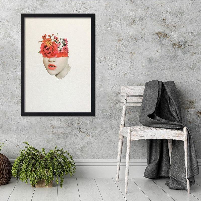 Glezna melnā rāmī - Woman Face With Red Roses  Home Trends