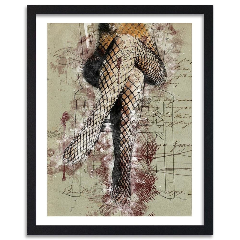 Glezna melnā rāmī - Woman's Legs In Fishnets Abstraction  Home Trends