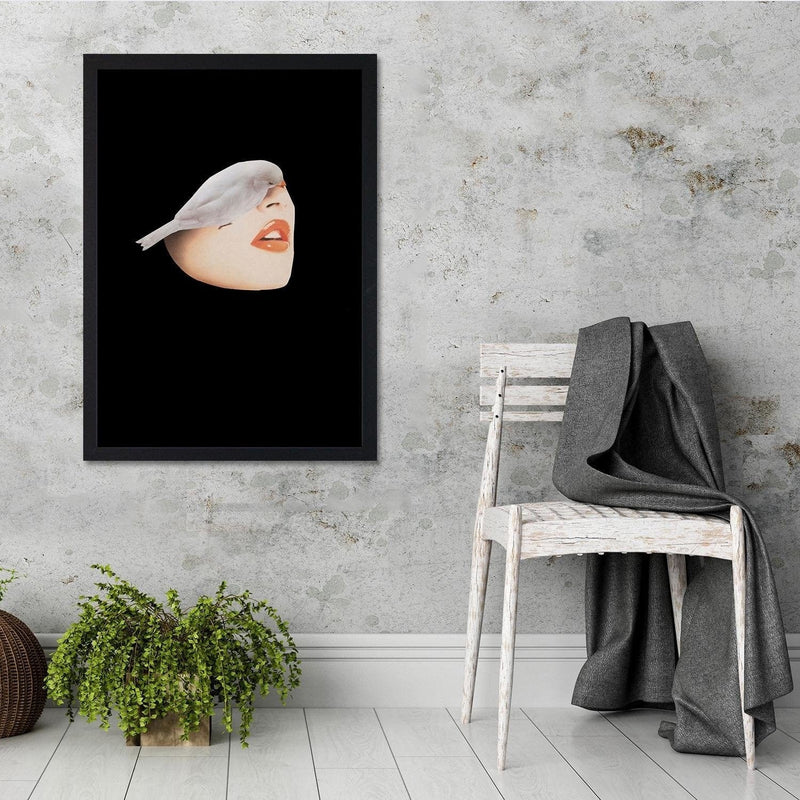 Glezna melnā rāmī - Woman With Bird Black  Home Trends