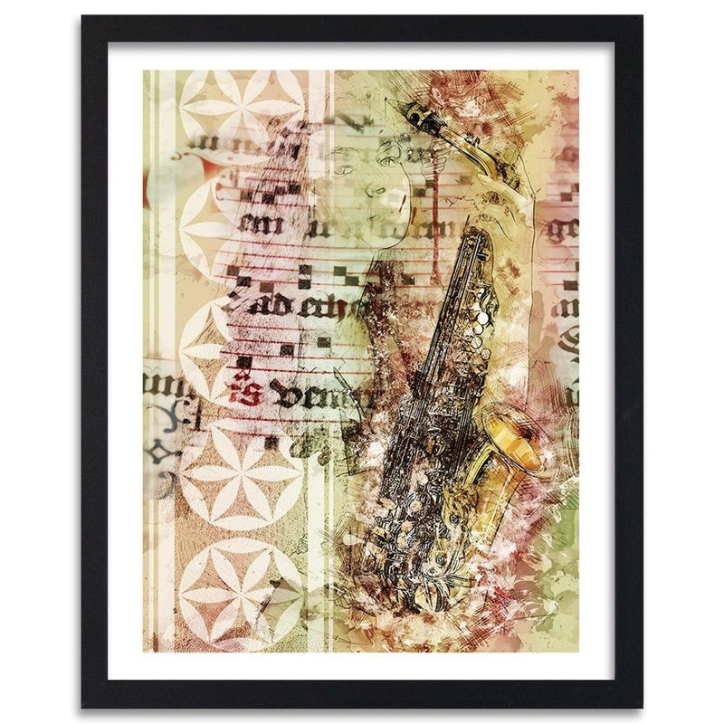 Glezna melnā rāmī - Woman With Saxophone Abstraction  Home Trends