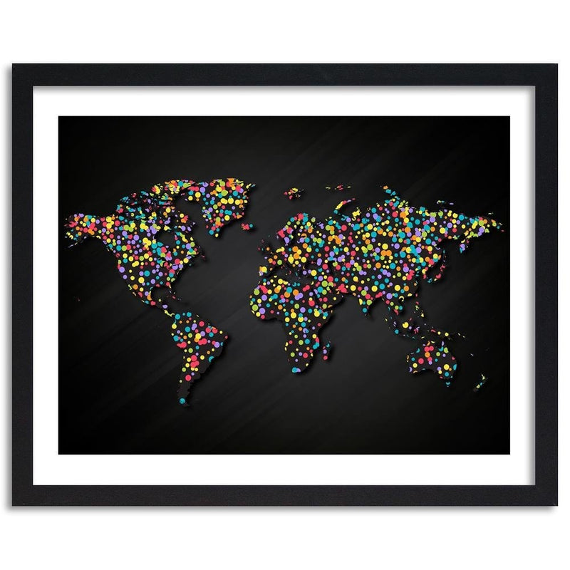 Glezna melnā rāmī - World Map With Colored Dots  Home Trends