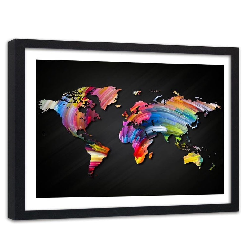 Glezna melnā rāmī - World Map With Different Colors  Home Trends