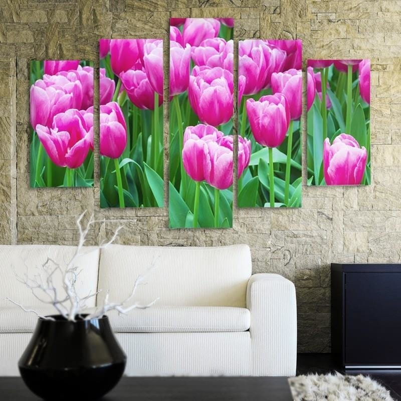 Kanva no 5 daļām - Type A, Pink Tulips 1  Home Trends DECO