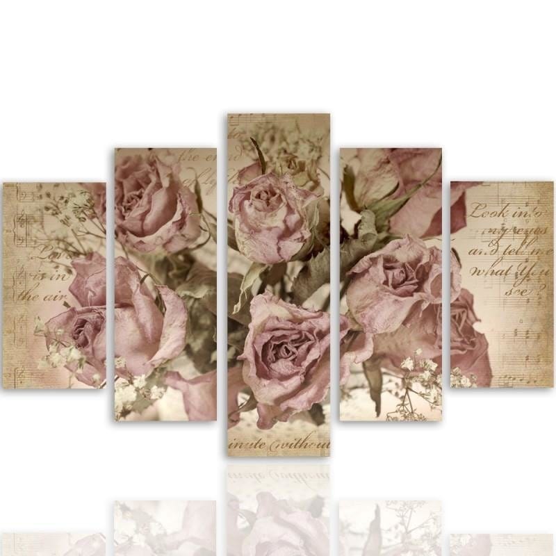 Kanva no 5 daļām - Type A, Roses On The Background Of Musical Notation  Home Trends DECO