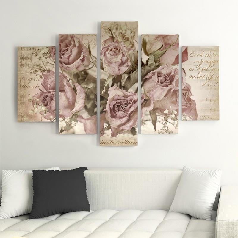 Kanva no 5 daļām - Type A, Roses On The Background Of Musical Notation  Home Trends DECO