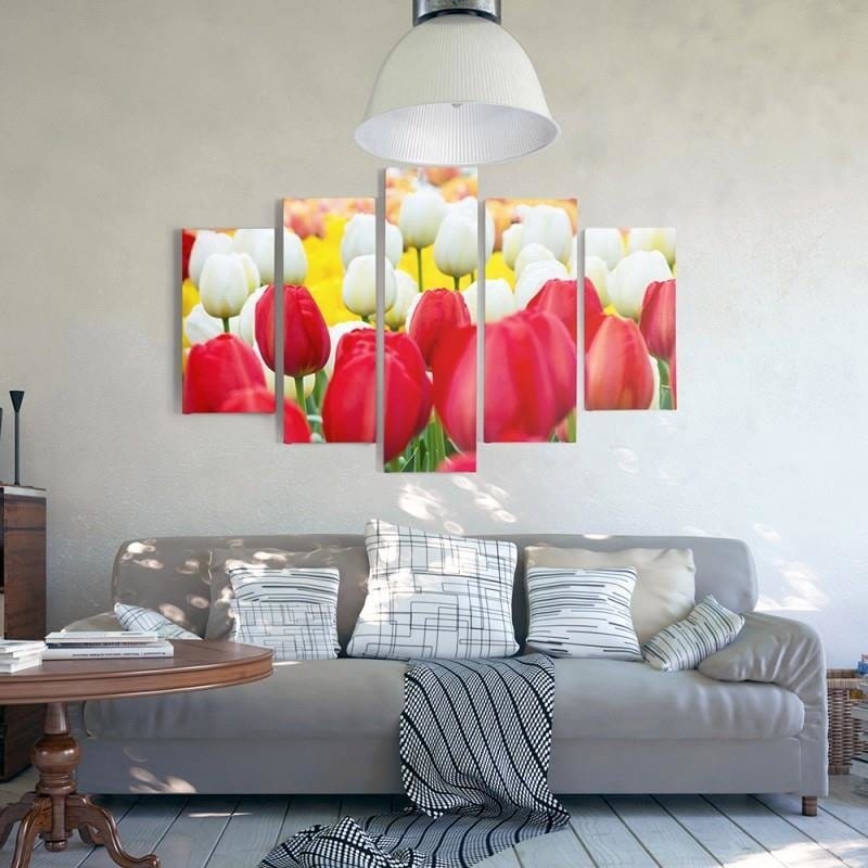 Kanva no 5 daļām - Type A, White And Red Tulips  Home Trends DECO