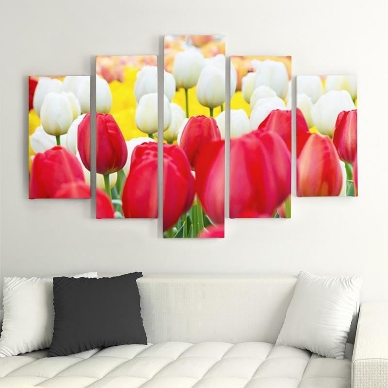 Kanva no 5 daļām - Type A, White And Red Tulips  Home Trends DECO