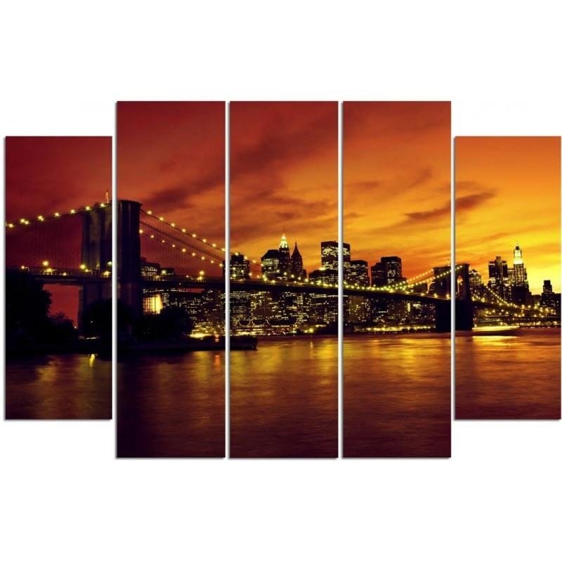 Kanva no 5 daļām - Type B, Brooklyn Bridge And Manhattan At Sunset  Home Trends DECO