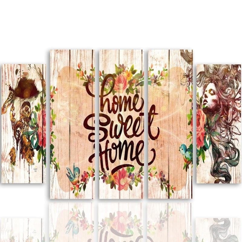 Kanva no 5 daļām - Type B, Inscription Home Sweet Home  Home Trends DECO