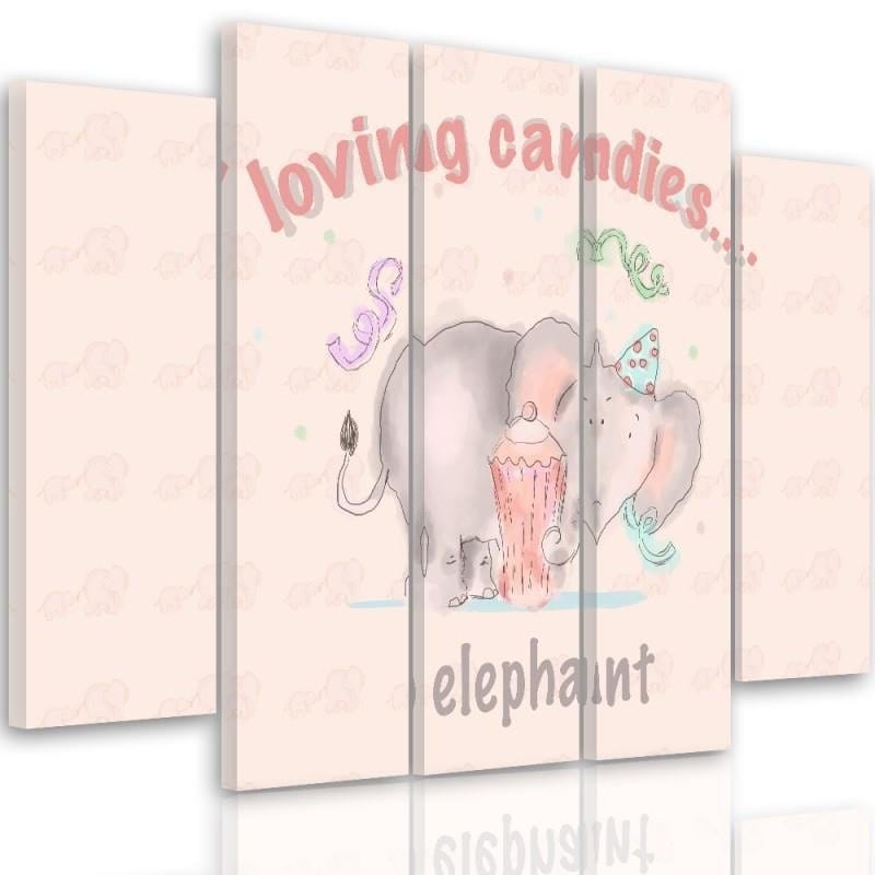 Kanva no 5 daļām - Type B, Loving Candies Elephant  Home Trends DECO