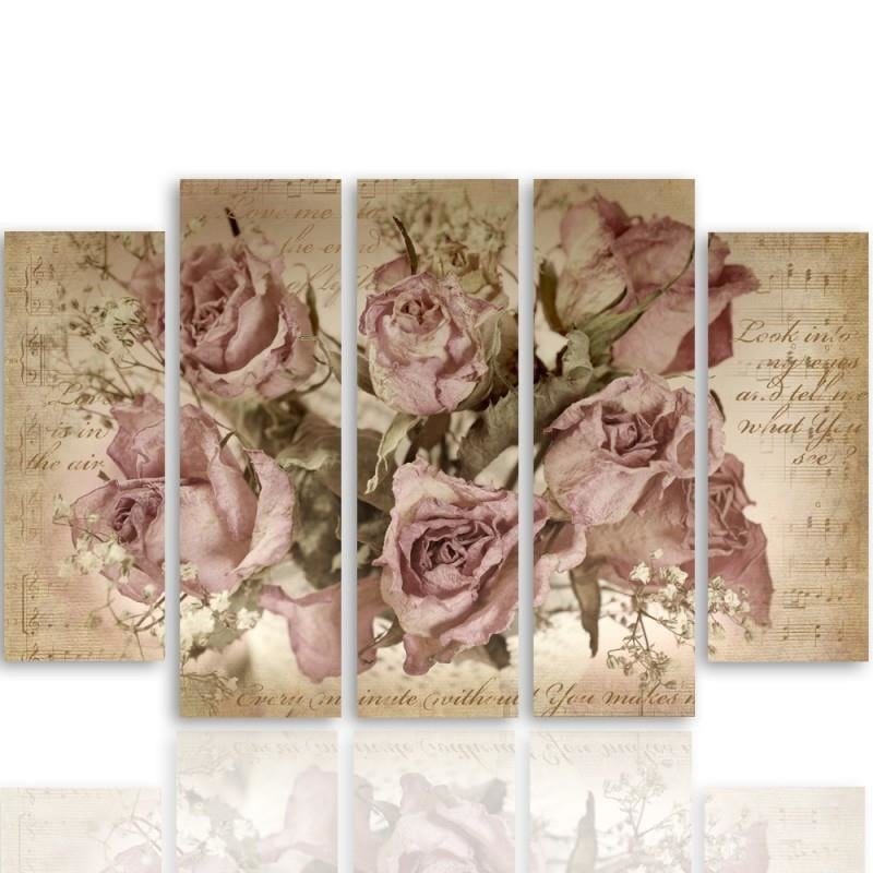 Kanva no 5 daļām - Type B, Roses On The Background Of Musical Notation  Home Trends DECO