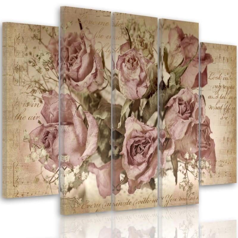 Kanva no 5 daļām - Type B, Roses On The Background Of Musical Notation  Home Trends DECO