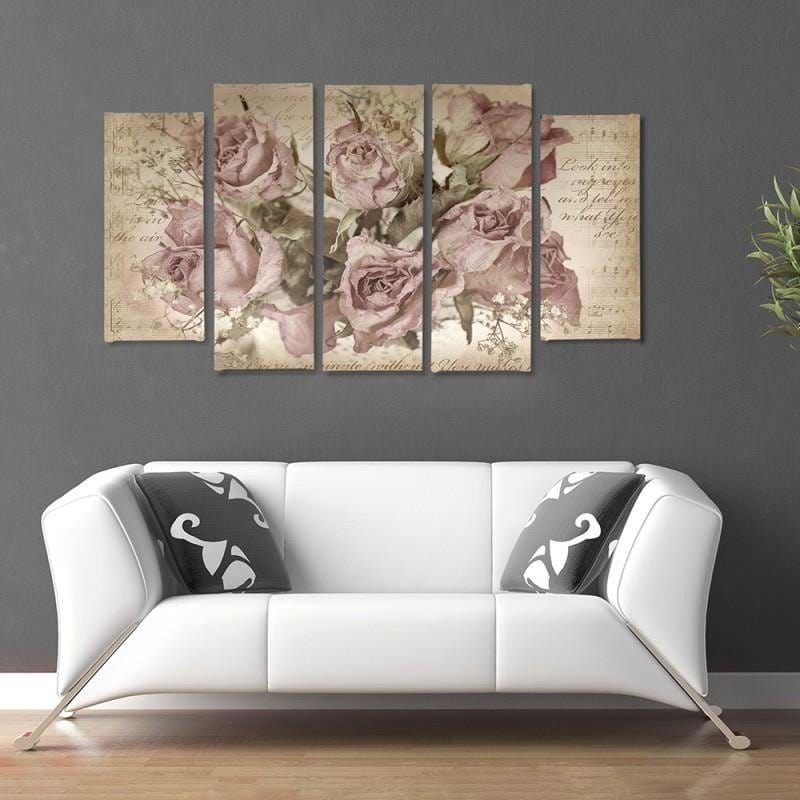 Kanva no 5 daļām - Type B, Roses On The Background Of Musical Notation  Home Trends DECO