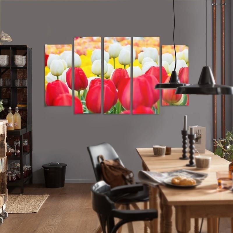 Kanva no 5 daļām - Type B, White And Red Tulips  Home Trends DECO