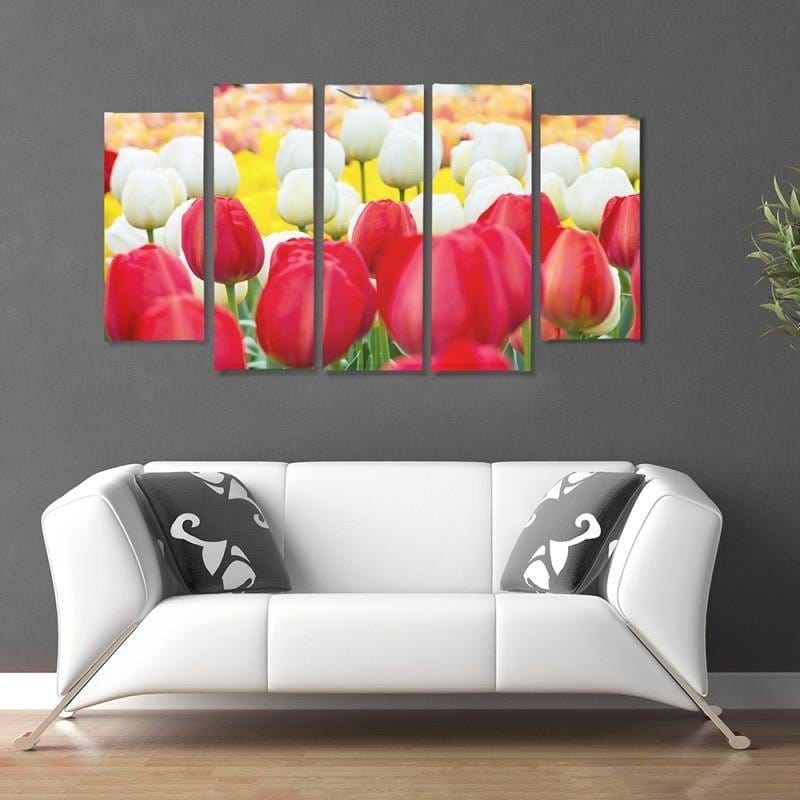 Kanva no 5 daļām - Type B, White And Red Tulips  Home Trends DECO