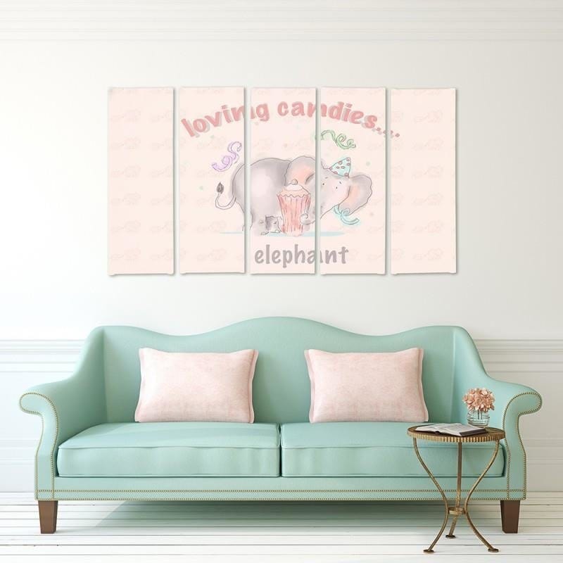 Kanva no 5 daļām - Type C, Loving Candies Elephant  Home Trends DECO