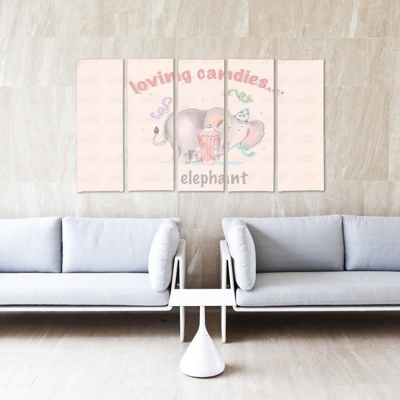 Kanva no 5 daļām - Type C, Loving Candies Elephant  Home Trends DECO