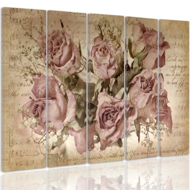 Kanva no 5 daļām - Type C, Roses On The Background Of Musical Notation  Home Trends DECO