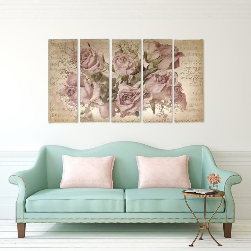 Kanva no 5 daļām - Type C, Roses On The Background Of Musical Notation  Home Trends DECO