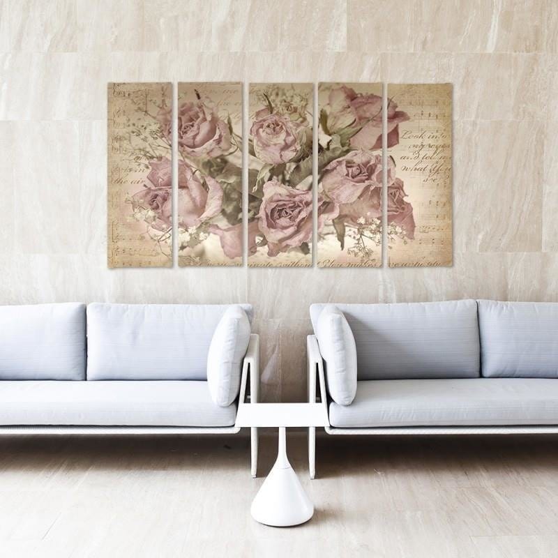 Kanva no 5 daļām - Type C, Roses On The Background Of Musical Notation  Home Trends DECO