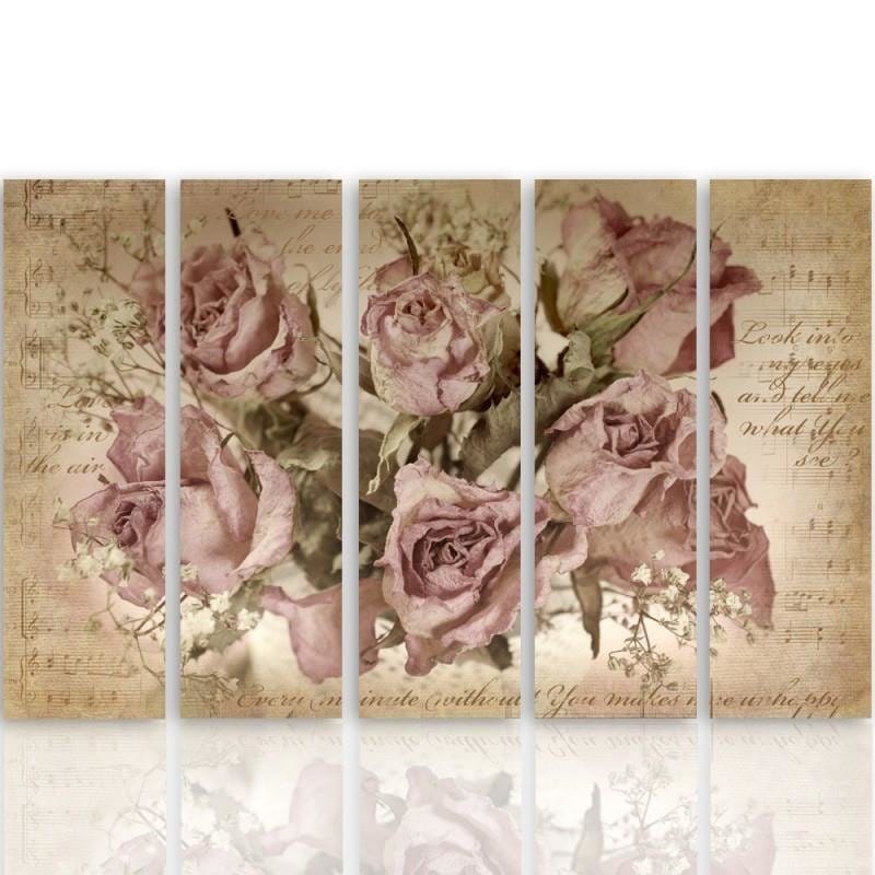 Kanva no 5 daļām - Type C, Roses On The Background Of Musical Notation  Home Trends DECO