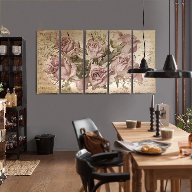 Kanva no 5 daļām - Type C, Roses On The Background Of Musical Notation  Home Trends DECO