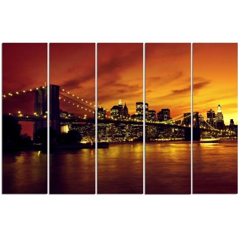 Kanva no 5 daļām - Type C, The Brooklyn Bridge And Manhattan At Sunset  Home Trends DECO
