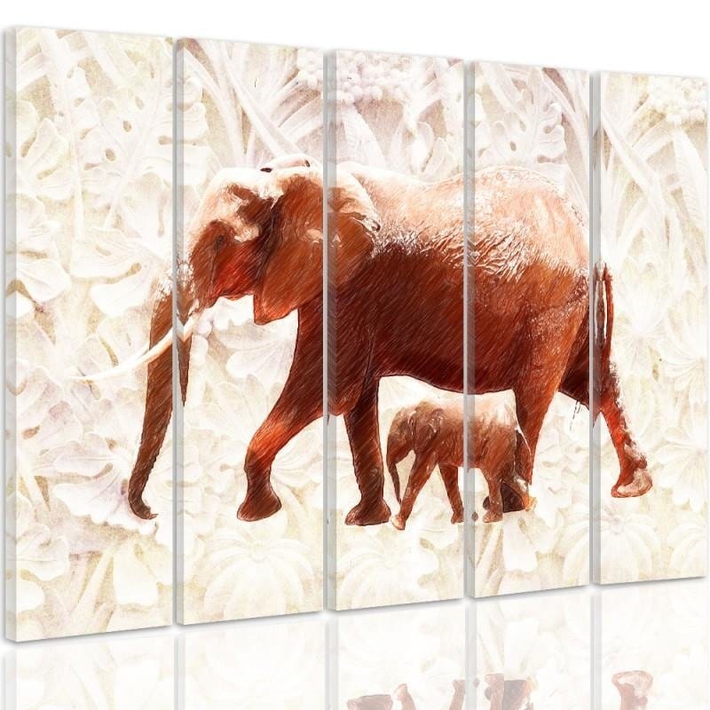 Kanva no 5 daļām - Type C, The Elephant With Her Calf  Home Trends DECO