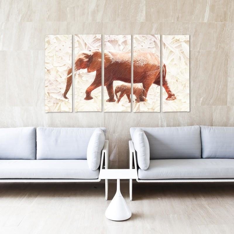 Kanva no 5 daļām - Type C, The Elephant With Her Calf  Home Trends DECO